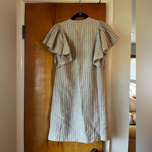 Loft Linen Blend Striped Button Front Dress XXSP - Picture 6 of 6
